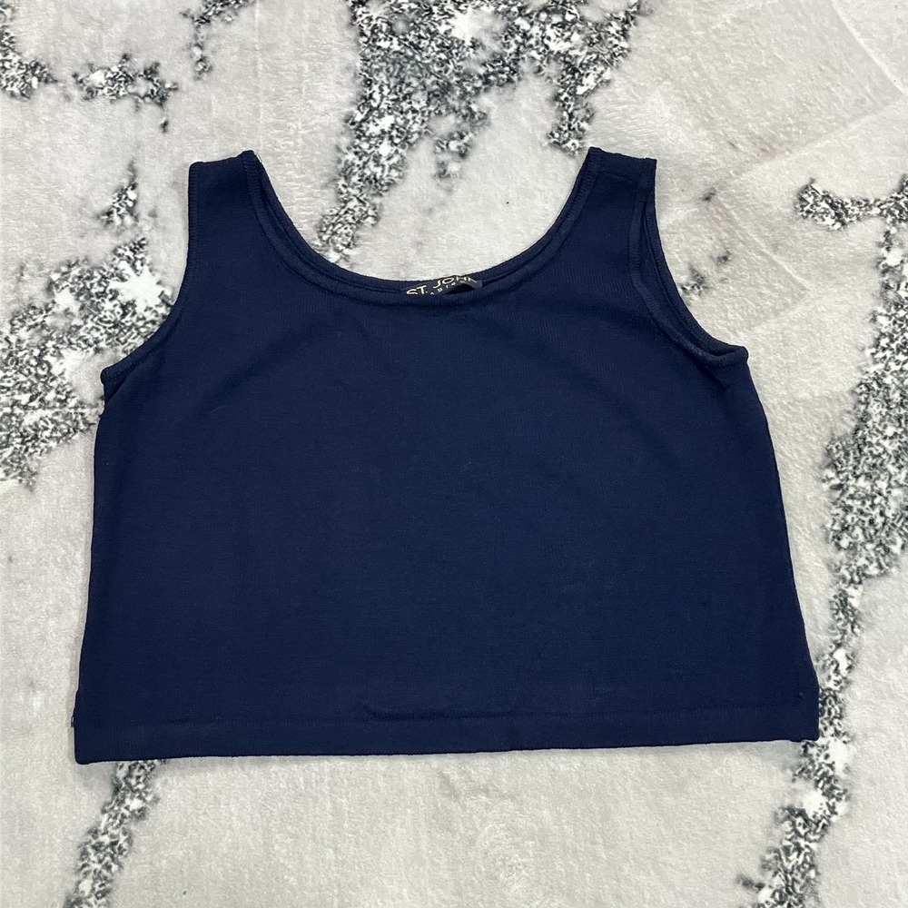 St John Basics Navy Knit Sleeveless Tank Top Crop Stretch Women M USA